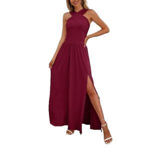 Camisa Wine Criss Cross Side Slit Maxi Dress Size XL